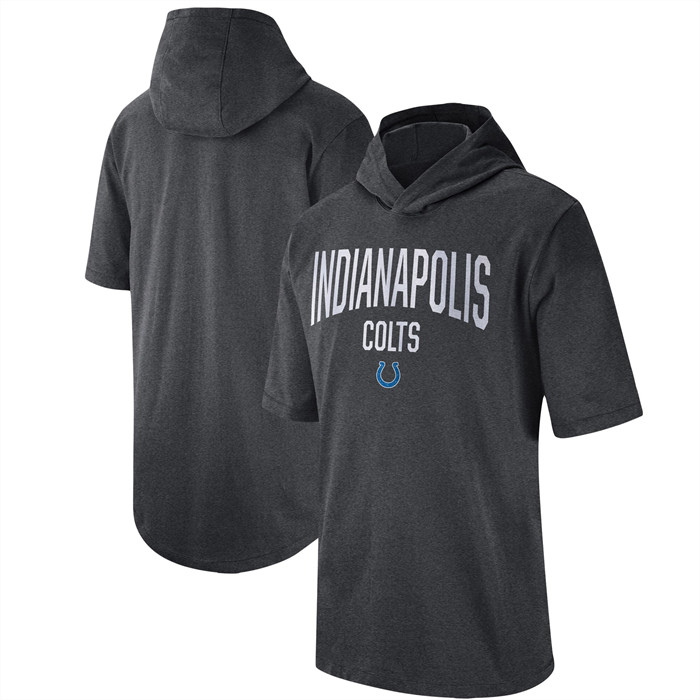 Men's Indianapolis Colts Heathered Charcoal Sideline Training Hooded Performance T-Shirt